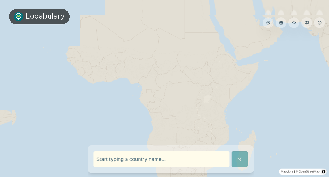 Locabulary board ready on a shared screen: map and country name field